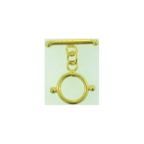 Sterling Silver Gold Plated, 15.7mm Width by 2.3mm Length by 15.5mm Height, Fancy Round Toggle Clasp Ring and 18.7mm Width by 2.3mm Length, Plain Toggle Clasp Bar. Quantity Per Pack: 4 Pairs.