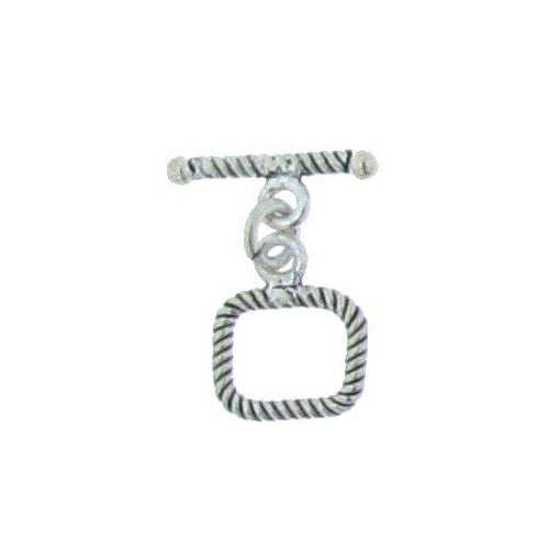 Sterling Silver Oxidized, 11.7mm Width by 1.8mm Length by 14.2mm Height, Twisted Square Toggle Clasp Ring and 15.4mm Width by 2.2mm Length, Twisted Toggle Clasp Bar. Quantity Per Pack: 4 Pairs.