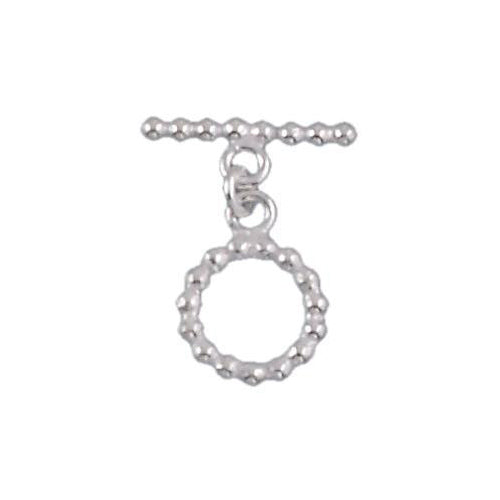 Sterling Silver, 13.1mm Width by 2.5mm Length by 17.1mm Height, Beaded Round Toggle Clasp Ring and 18.2mm Width by 2.5mm Length, Beaded Toggle Clasp Bar. Quantity Per Pack: 2 Pairs.