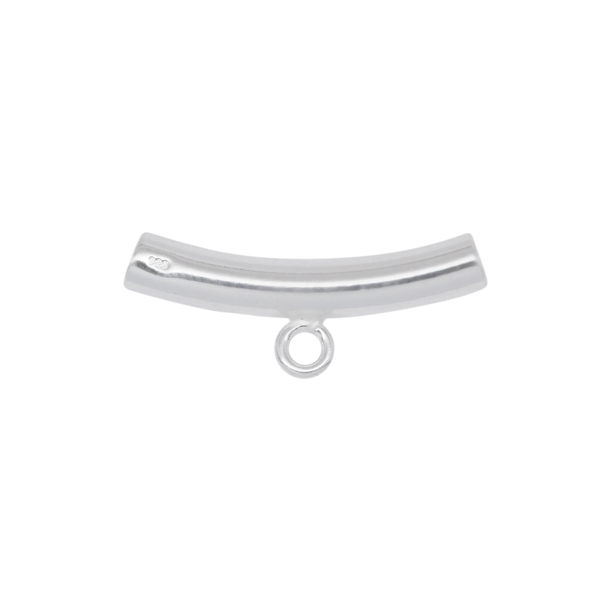 Bails. Sterling Silver 3.98mm Width by 25.1mm Length Smooth Curved Tube, Sliding Bail with 18 Gauge 3.9mm Closed Ring at the Bottom. Quantity per pack - 3 Pieces.