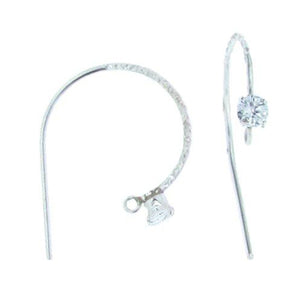 Sterling Silver, 19.0 Gauge, 20.1mm Width by 28.8mm Height, Hammered "C" Ear Wire With 4.0mm CZ. Quantity Per Pack: 2 Pieces.