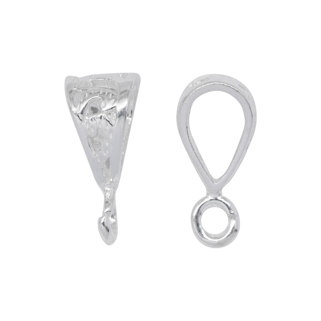 Bails. Sterling Silver 7.0mm Width by 10.3mm Height by 6.4mm Length, Filigree Sliding Bail with 17.0 Gauge 4.1mm Open Ring. Quantity per pack - 5 Pieces.