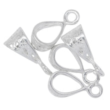 Load image into Gallery viewer, Sterling Silver 7.0mm Width by 10.3mm Height by 6.4mm Length, Filigree Sliding Bail with 17.0 Gauge 4.1mm Open Ring. Quantity per pack - 5 Pieces.
