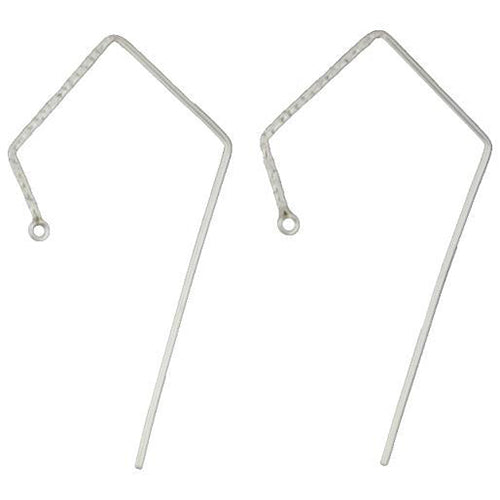 Ear Findings. Sterling Silver 18.0 Gauge, 28.0mm Width by 51.0mm Height, Fancy Kite Ear Wire With 2.5mm Width / Length Smooth Fix Ring. Quantity Per Pack: 10 Pieces.