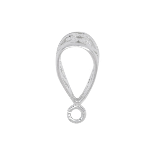 Bails. Sterling Silver 9.2mm Width by 14.3mm Length, Filigree Sliding Bail with 16.0 Gauge 4.2mm Open Ring at the Bottom. Quantity per pack - 2 Pieces.