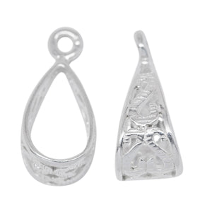 Sterling Silver 9.2mm Width by 14.3mm Length, Filigree Sliding Bail with 16.0 Gauge 4.2mm Open Ring at the Bottom. Quantity per pack - 2 Pieces.