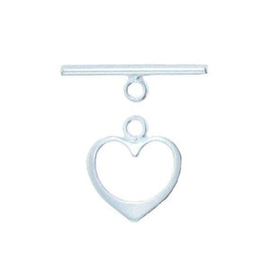 Clasps. Sterling Silver 14.7mm Width by 16.1mm Length by 1.4mm Thick, Plain Heart Toggle Clasp Ring and 1.9mm Width by 22.4mm Length, Plain Toggle Clasp Bar. Quantity Per Pack: 4 Pairs.