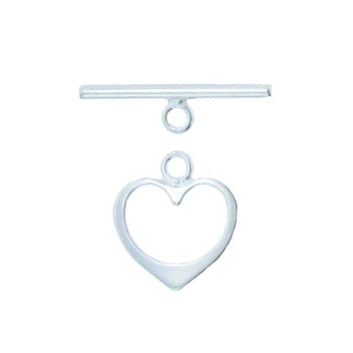 Clasps. Sterling Silver 14.7mm Width by 16.1mm Length by 1.4mm Thick, Plain Heart Toggle Clasp Ring and 1.9mm Width by 22.4mm Length, Plain Toggle Clasp Bar. Quantity Per Pack: 4 Pairs.