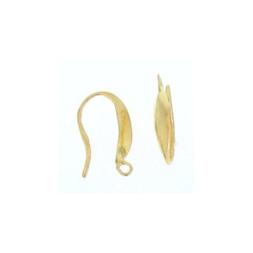 Ear Findings. Sterling Silver Gold Plated 9.8mm Width by 15.5mm Height, Fancy Ear Wire With 2.9mm Width / Length Smooth Fix Ring. Quantity Per Pack: 10 Pieces.