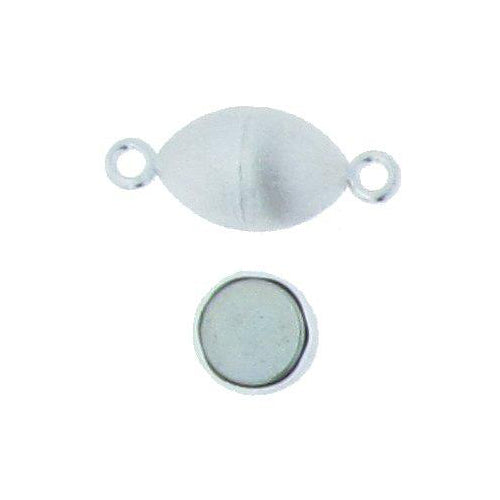 Clasps. Sterling Silver 6.0mm Width by 14.1mm Length, Satin Oval Magnetic Clasp with 20.0 Gauge 2.6mm Closed Ring on Each Side. Quantity Per Pack: 2 Pairs.