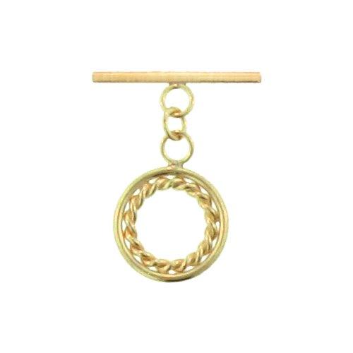 Sterling Silver Gold Plated, 13.6mm Width by 1.6mm Length by 17.8mm Height, Fancy Round Toggle Clasp Ring and 20.2mm Width by 1.4mm Length, Plain Toggle Clasp Bar. Quantity Per Pack: 1 Pair.