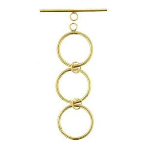 Clasps. Gold Filled 16.2mm Width / Length, Plain Circle Toggle Clasp Ring with Two 16.2mm Extender Links, and 1.2mm Width by 27.8mm Length, Plain Toggle Clasp Bar. Quantity Per Pack: 1 Pair.