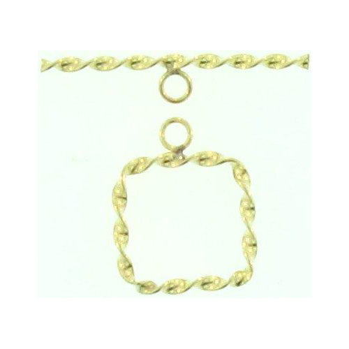 Clasps. Gold Filled 16.0mm Width by 17.0mm Length by 1.8mm Thick Twisted Ribbon Square Toggle Clasp Ring and 2.6mm Width by 26.0mm Length Twisted Ribbon Toggle Clasp Bar. Quantity Per Pack: 1 Pair.