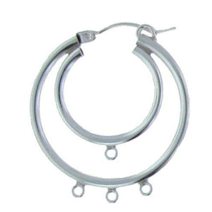 Sterling Silver, 28.2mm Width by 2.3mm Length by 31.4mm Height, Smooth Double Ear Hoop With Rings. Quantity Per Pack: 2 Pieces.