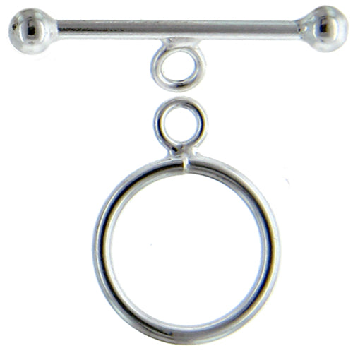 Clasps. Sterling Silver 16.9mm Width / Length Plain Circle Toggle Clasp Ring and 1.5mm Width by 26.6mm Length Plain Toggle Clasp Bar. Quantity Per Pack: 2 Pairs.