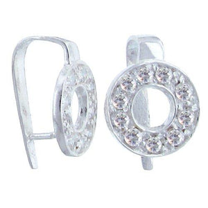 Bails. Sterling Silver 12.6mm Width by 17.7mm Length by 10.0mm Height, Donut Pinch Bail with Nine 2.3mm Width / Length CZ around Donut. Quantity per pack - 1 Pieces.