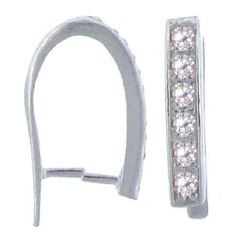 Bails. Sterling Silver 3.2mm Width by 18.1mm Length by 10.2mm Height, Pinch Bail with Six 2.0mm Width / Length CZ along front. Quantity per pack - 2 Pieces.