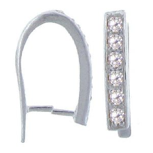 Bails. Sterling Silver 3.2mm Width by 18.1mm Length by 10.2mm Height, Pinch Bail with Six 2.0mm Width / Length CZ along front. Quantity per pack - 2 Pieces.