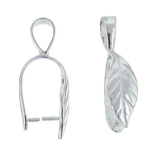 Bails. Sterling Silver 7.1mm Width by 28.5mm Length by 13.3mm Height, Leaf Pinch Bail with 3.4mm Width by 9.0mm Length, Sliding Bail at the top. Quantity per pack - 3 Pieces.