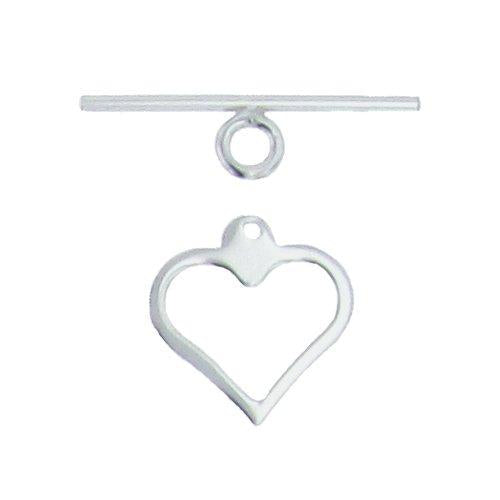 Clasps. Sterling Silver 14.6mm Width by 15.0mm Length by 0.8mm Thick, Plain Heart Toggle Clasp Ring and 1.1mm Width by 24.2mm Length, Plain Toggle Clasp Bar. Quantity Per Pack: 2 Pairs.