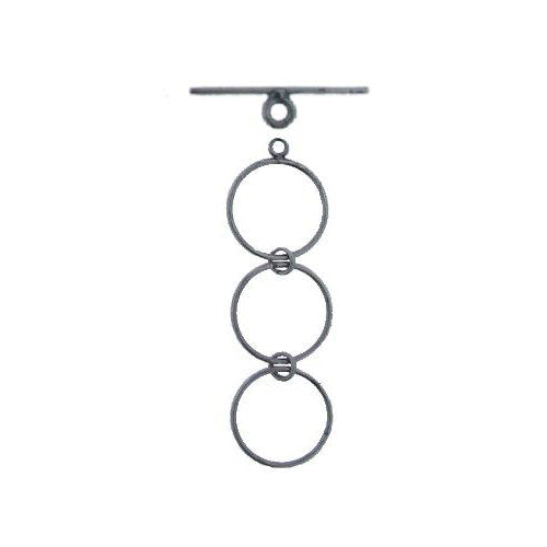 Clasps. Sterling Silver Oxidized 9.8mm Width / Length, Plain Circle Toggle Clasp Ring with Two 9.8mm Extender Links, and 1.1mm Width by 18.1mm Length, Plain Toggle Clasp Bar. Quantity Per Pack: 5 Pairs.