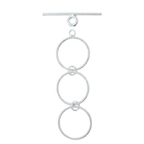 Clasps. Sterling Silver 16.2mm Width / Length, Textured Circle Toggle Clasp Ring with Two 16.2mm Extender Links, and 1.2mm Width by 27.8mm Length, Textured Toggle Clasp Bar. Quantity Per Pack: 3 Pairs.