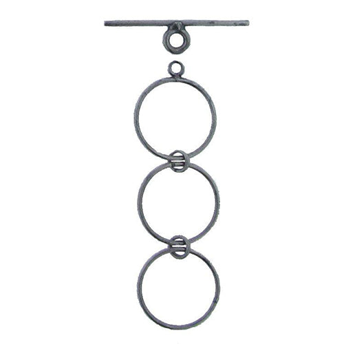 Clasps. Sterling Silver Oxidized 16.2mm Width / Length, Plain Circle Toggle Clasp Ring with Two 16.2mm Extender Links, and 1.2mm Width by 27.8mm Length, Plain Toggle Clasp Bar. Quantity Per Pack: 5 Pairs.