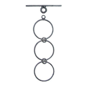 Clasps. Sterling Silver Oxidized 14.3mm Width / Length, Plain Circle Toggle Clasp Ring with Two 14.3mm Extender Links, and 1.1mm Width by 24.1mm Length, Plain Toggle Clasp Bar. Quantity Per Pack: 5 Pairs.