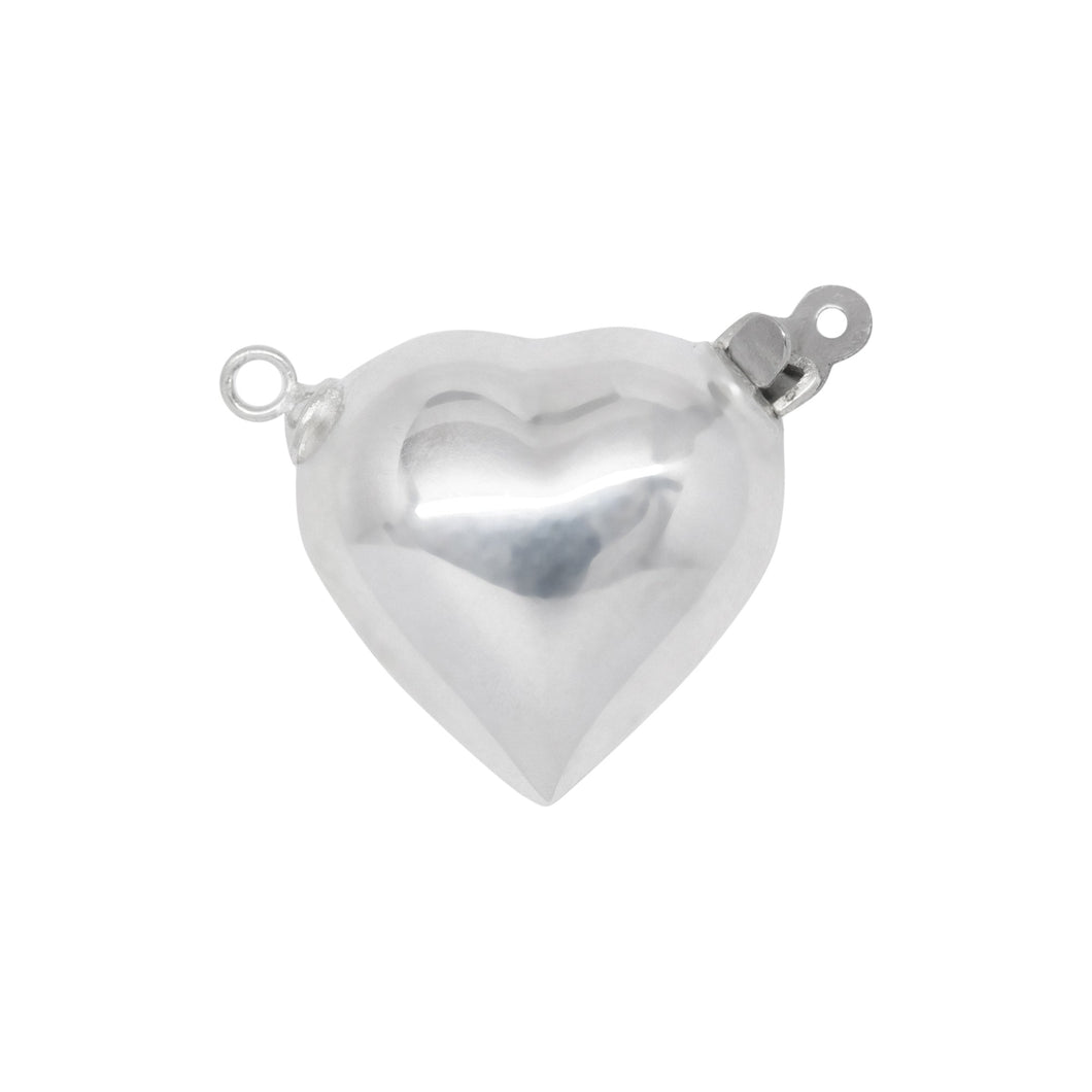 Clasps. Sterling Silver 16.2mm Width by 8.5mm Length by 15.5mm Height, Puffed Heart Fish Hook Clasp With 2.5mm Closed Ring. Quantity Per Pack: 1 Piece.