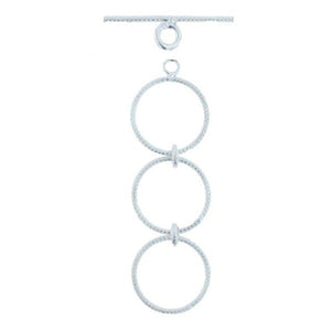 Clasps. Sterling Silver 12.3mm Width / Length, Textured Circle Toggle Clasp Ring with Two 12.3mm Extender Links, and 1.2mm Width by 22.7mm Length, Textured Toggle Clasp Bar. Quantity Per Pack: 5 Pairs.