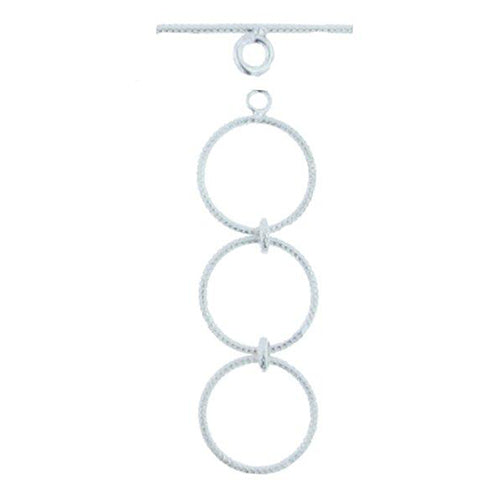 Clasps. Sterling Silver 12.3mm Width / Length, Textured Circle Toggle Clasp Ring with Two 12.3mm Extender Links, and 1.2mm Width by 22.7mm Length, Textured Toggle Clasp Bar. Quantity Per Pack: 5 Pairs.