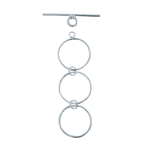 Clasps. Sterling Silver 14.3mm Width / Length, Plain Circle Toggle Clasp Ring with Two 14.3mm Extender Links, and 1.1mm Width by 24.1mm Length, Textured Toggle Clasp Bar. Quantity Per Pack: 4 Pairs.