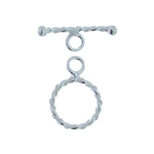 Clasps. Sterling Silver 13.9mm Width / Length by 1.8mm Thick Twisted Textured Toggle Clasp Ring and 1.7mm Width by 21.8mm Length Twisted Textured Toggle Clasp Bar. Quantity Per Pack: 5 Pairs.