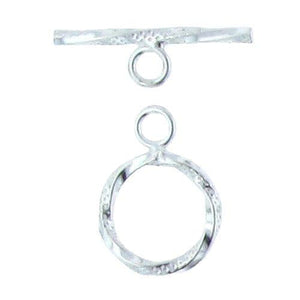 Clasps. Sterling Silver 13.4mm Width / Length by 1.7mm Thick Twisted Textured Toggle Clasp Ring and 1.7mm Width by 21.5mm Length Twisted Textured Toggle Clasp Bar. Quantity Per Pack: 5 Pairs.