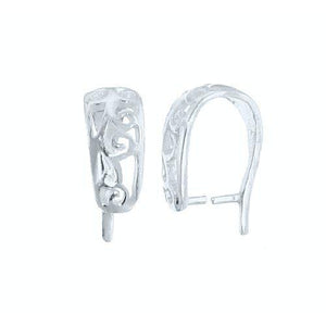 Bails. Sterling Silver 5.7mm Width by 15.7mm Length by 9.8mm Height, Filigree Pinch Bail. Quantity per pack - 5 Pieces.