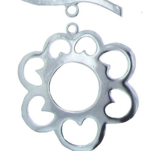 Clasps. Sterling Silver 31.9mm Width by 33.0mm Length by 1.0mm Thick, Smooth Flower Toggle Clasp Ring and 4.0mm Width by 28.4mm Length Flat Toggle Clasp Bar. Quantity Per Pack: 1 Pair.