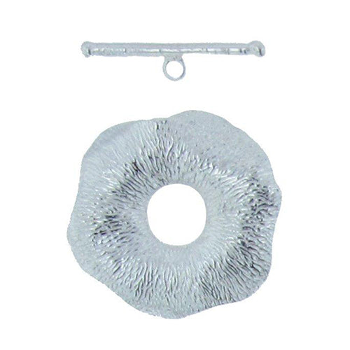 Clasps. Sterling Silver 35.0mm Width / Length by 4.7mm Height, Textured Flower Toggle Clasp Ring and 2.2mm Width by 30.0mm Length, Textured Toggle Clasp Bar. Quantity Per Pack: 1 Pair.