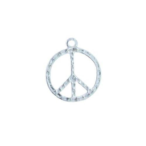 Charms. Sterling Silver 15.7mm Width / Length by 1.2mm Thick, Hammered Peace Charm With 19.0 Gauge 3.4mm Width / Length, Ring at the Top. Quantity Per Pack: 5 Pieces.