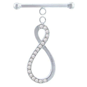 Clasps. Sterling Silver 15.7mm Width by 35.7mm Length by 2.2mm Thick, Fancy Infinity Toggle Clasp Ring and 2.1mm Width by 33.0mm Length, Plain Toggle Clasp Bar. Quantity Per Pack: 1 Pair.