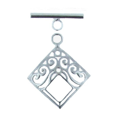 Clasps. Sterling Silver 16.2mm Width / Length by 2.1mm Thick, Filigree Square Toggle Clasp Ring and 2.1mm Width by 18.6mm Length, Toggle Clasp Bar. Quantity Per Pack: 2 Pairs.