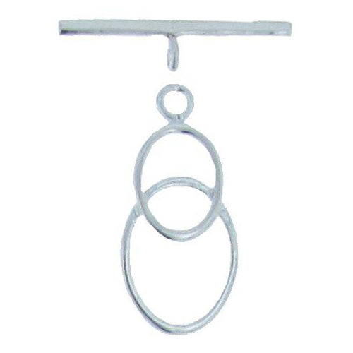 Clasps. Sterling Silver 13.6mm Width by 28.9mm Length by 2.5mm Thick, Fancy Double Ring Toggle Clasp Ring and 1.9mm Width by 27.1mm Length, Square Toggle Clasp Bar. Quantity Per Pack: 2 Pairs.