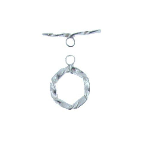 Clasps. Sterling Silver 12.8mm Width / Length by 1.2mm Thick Textured Twisted Ribbon Toggle Clasp Ring and 2.2mm Width by 18.9mm Length, Textured Twisted Ribbon Toggle Clasp Bar. Quantity Per Pack: 5 Pairs.