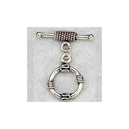 Sterling Silver Oxidized, 16.3mm Width by 20.4mm Height, Fancy Circle Bali Toggle Clasp Ring and 24.1mm Width by 3.5mm Length, Fancy Bali Toggle Clasp Bar. Quantity Per Pack: 3 Pairs.