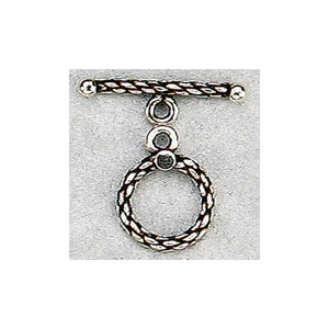 Sterling Silver Oxidized, 15.2mm Width by 19.3mm Height, Fancy Woven Circle Toggle Clasp Ring and 22.9mm Width by 2.4mm Length, Fancy Woven Toggle Clasp Bar. Quantity Per Pack: 5 Pairs.