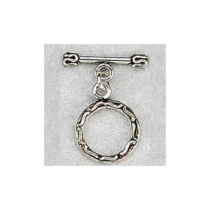 Sterling Silver Oxidized, 14.7mm Width by 2.4mm Length by 19.3mm Height, Fancy Circle Toggle Clasp Ring and 21.0mm Width by 3.8mm Length, Fancy Toggle Clasp Bar. Quantity Per Pack: 2 Pairs.