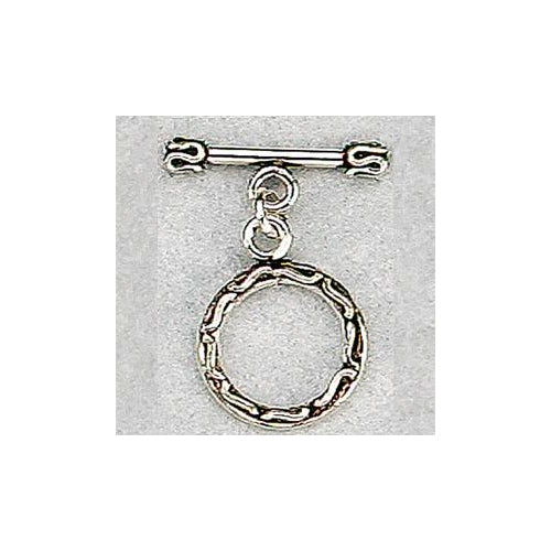 Sterling Silver Oxidized, 14.7mm Width by 2.4mm Length by 19.3mm Height, Fancy Circle Toggle Clasp Ring and 21.0mm Width by 3.8mm Length, Fancy Toggle Clasp Bar. Quantity Per Pack: 2 Pairs.