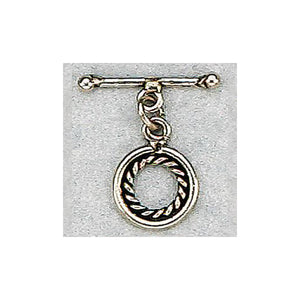 Sterling Silver Oxidized, 12.0mm Width by 1.2mm Length by 16.4mm Height, Twisted Circle Toggle Clasp Ring and 18.9mm Width by 1.9mm Length, Plain Toggle Clasp Bar. Quantity Per Pack: 5 Pairs.