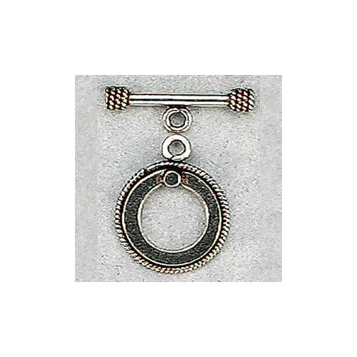 Sterling Silver Oxidized, 13.8mm Width by 2.2mm Length by 18.3mm Height, Twisted Circle Toggle Clasp Ring and 20.7mm Width by 3.5mm Length, Plain Toggle Clasp Bar. Quantity Per Pack: 5 Pairs.