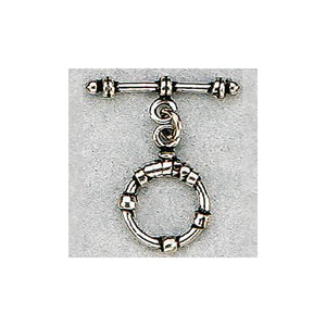 Sterling Silver Oxidized, 15.6mm Width by 3.2mm Length by 19.1mm Height, Fancy Circle Toggle Clasp Ring and 26.4mm Width by 3.6mm Length, Fancy Toggle Clasp Bar. Quantity Per Pack: 2 Pairs.