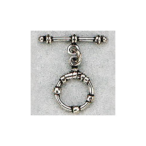 Sterling Silver Oxidized, 15.6mm Width by 3.2mm Length by 19.1mm Height, Fancy Circle Toggle Clasp Ring and 26.4mm Width by 3.6mm Length, Fancy Toggle Clasp Bar. Quantity Per Pack: 2 Pairs.